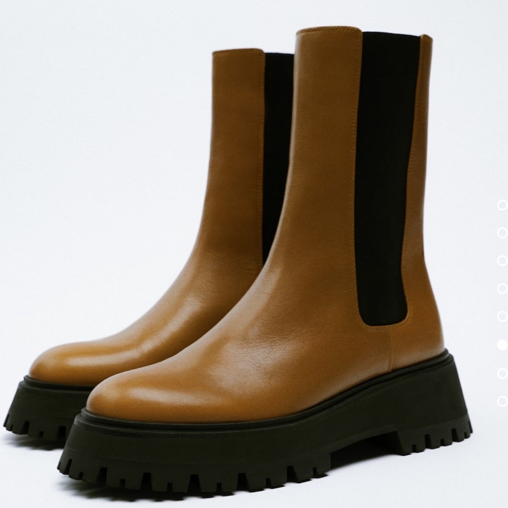 NWT ZARA LUG BROWN LEATHER ANKLE BOOTS SIZE 9